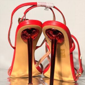 PrettyLittleThing Red Metallic Heart-Stiletto Heels